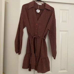 Mini Brown Collared Tie Dress